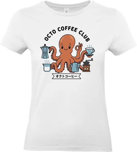  Octo Coffee Club - Octo Coffee Club, funny octopus, coffee lover, octopus barista, unique coffee art, minimalist, cute animal, Moka pot, coffee grinder, t-shirt design, art print, quirky humor, foodie, sea creature - Standard T-Shirt (Frauen)