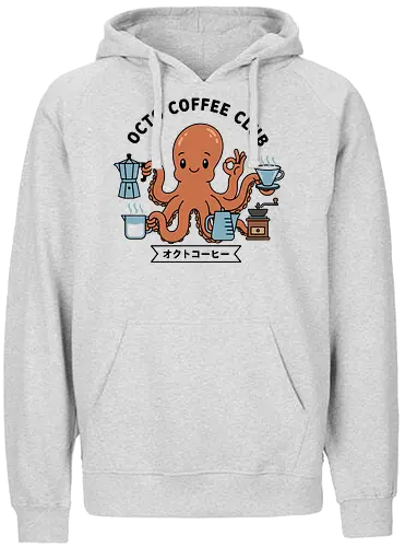  Octo Coffee Club - Octo Coffee Club, funny octopus, coffee lover, octopus barista, unique coffee art, minimalist, cute animal, Moka pot, coffee grinder, t-shirt design, art print, quirky humor, foodie, sea creature - Fairtrade Hoodie