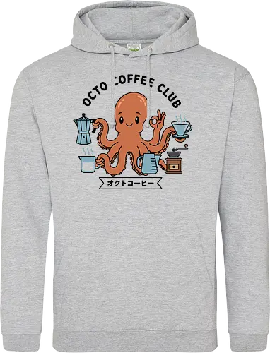  Octo Coffee Club - Octo Coffee Club, funny octopus, coffee lover, octopus barista, unique coffee art, minimalist, cute animal, Moka pot, coffee grinder, t-shirt design, art print, quirky humor, foodie, sea creature - Standard Hoodie