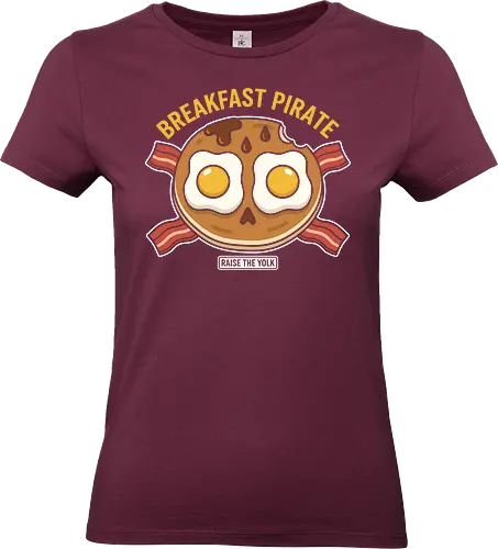  Breakfast Pirate: Raise The Yolk - Breakfast Pirate, Raise The Yolk, Jolly Roger, pancake skull, bacon crossbones, funny food, breakfast art, food humor, pirate pun, t-shirt design, art print, foodie gift, clever graphic, eggs, unique - Standard T-Shirt (Frauen)