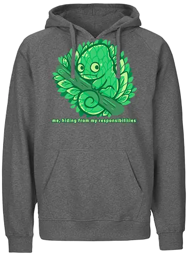Hiding from my responsibilities - Chamäleon, lustig, verstecken, versteckt, chameleon, funny, hiding, hide, lazy, introvert, camouflage, relatable, nature, leaves, tree - Fairtrade Hoodie