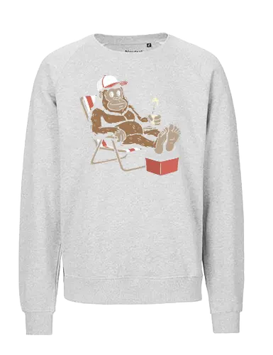 Bigfoot beach day - Lazy ape, gorilla vacation, funny monkey, beach day, chill vibes, summer humor, cool primate, cooler, trucker hat, funny animal art, t-shirt design, art print, laid-back, quirky graphic, bigfoot, nature - Fairtrade Sweatshirt