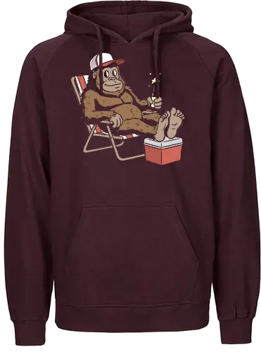 Bigfoot beach day - Lazy ape, gorilla vacation, funny monkey, beach day, chill vibes, summer humor, cool primate, cooler, trucker hat, funny animal art, t-shirt design, art print, laid-back, quirky graphic, bigfoot, nature - Fairtrade Hoodie