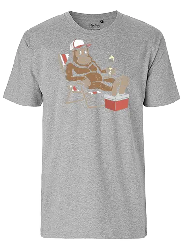Bigfoot beach day - Lazy ape, gorilla vacation, funny monkey, beach day, chill vibes, summer humor, cool primate, cooler, trucker hat, funny animal art, t-shirt design, art print, laid-back, quirky graphic, bigfoot, nature - Fairtrade T-Shirt