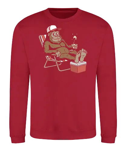 Bigfoot beach day - Lazy ape, gorilla vacation, funny monkey, beach day, chill vibes, summer humor, cool primate, cooler, trucker hat, funny animal art, t-shirt design, art print, laid-back, quirky graphic, bigfoot, nature - Sweatshirt