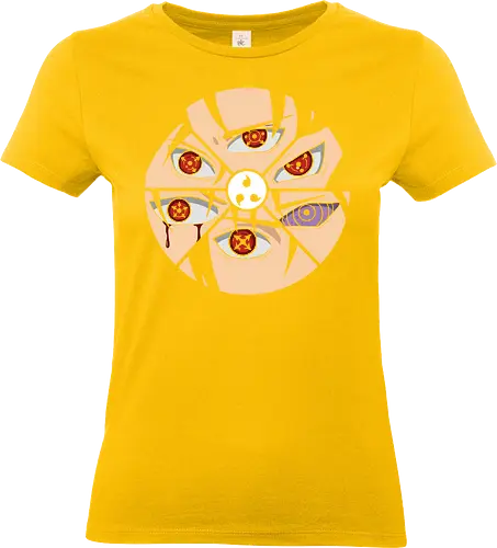 Shattered Dojutsu Legacy - Sharingan, Rinnegan, Mangekyō Sharingan, Uchiha Clan, Dojutsu, Shinobi, anime, manga, fan art, t-shirt design, art print, cool anime art, geek art, iconic eyes, minimalist, power, Sasuke, Itachi, Madara - Standard T-Shirt (Frauen)