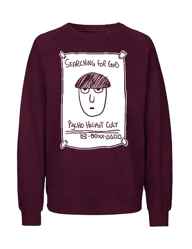 Psycho Helmet Cult Flyer - Mob, Psycho Helmet Cult, Searching for God, anime, manga, fan art, t-shirt design, art print, minimalist, sketchy, cult meme, Shigeo Kageyama, unique anime - Fairtrade Sweatshirt