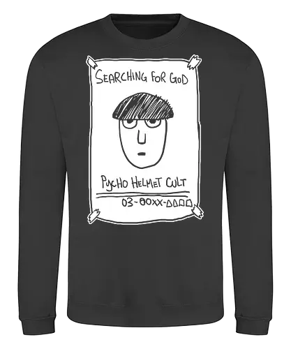 Psycho Helmet Cult Flyer - Mob, Psycho Helmet Cult, Searching for God, anime, manga, fan art, t-shirt design, art print, minimalist, sketchy, cult meme, Shigeo Kageyama, unique anime - Sweatshirt