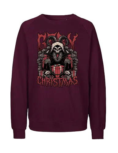 Gory Christmas Krampus - Ugly Sweater, Holiday, Christmas, Merry Christmas, Ugly Christmas Sweater, demon, devil, ritual, krampus, santa claus, Christmas Vacation, Christmas Eve, Gifts, Gift, Skull, Skeleton, Heavy Metal, Death Metal, Black Metal, Rock And Roll, Band Tee, Gore, Creepy, Horror, Horror Movies, Spooky, Spookmas - Fairtrade Sweatshirt
