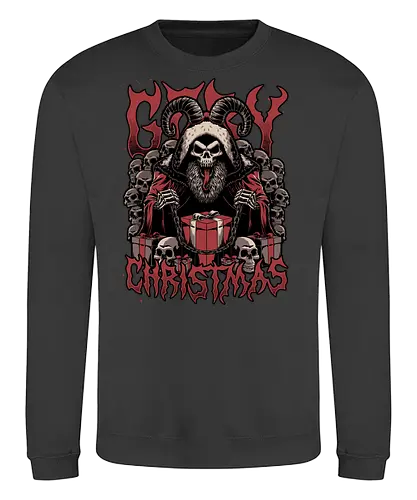 Gory Christmas Krampus - Ugly Sweater, Holiday, Christmas, Merry Christmas, Ugly Christmas Sweater, demon, devil, ritual, krampus, santa claus, Christmas Vacation, Christmas Eve, Gifts, Gift, Skull, Skeleton, Heavy Metal, Death Metal, Black Metal, Rock And Roll, Band Tee, Gore, Creepy, Horror, Horror Movies, Spooky, Spookmas - Sweatshirt