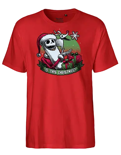 Skeleton Christmas Halloween - Movies, holiday, animation, halloween, christmas, dark fantasy, internet meme, skeleton, classic, stop motion, musical, scary, spooky, dog, pet, ghost, skull, fun, funny - Fairtrade T-Shirt