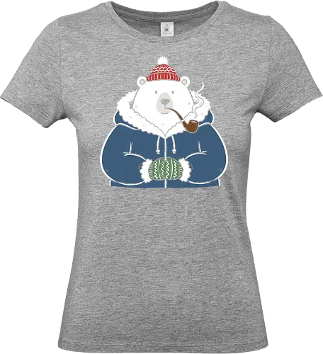 Polar Bear's Winter Smoke - Polar bear, winter bear, pipe smoker, cozy, cute animal, winter graphic, parka, mittens, charming, whimsical, t-shirt design, art print, minimalist winter, arctic, cool bear, holiday gift. - Standard T-Shirt (Frauen)