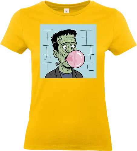  Chewing Gum Frankie - Frankenstein bubblegum, Frankenstein's monster, funny horror, spooky humor, classic monster, Halloween, bubble gum, quirky art, pop culture, t-shirt design, art print, monster cartoon, gothic humor, Universal monsters. - Standard T-Shirt (Frauen)