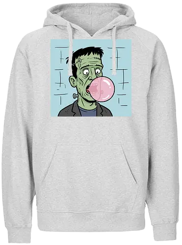  Chewing Gum Frankie - Frankenstein bubblegum, Frankenstein's monster, funny horror, spooky humor, classic monster, Halloween, bubble gum, quirky art, pop culture, t-shirt design, art print, monster cartoon, gothic humor, Universal monsters. - Fairtrade Hoodie