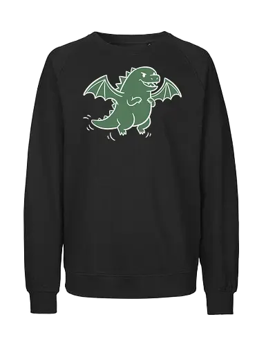 Chibi Dragon Flight - Chibi dragon, cute dragon, cartoon monster, flying dragon, fantasy creature, minimalist, Pen and paper, D&D, t-shirt design, art print, whimsical, adorable, green dragon, geek art, mythical creature - Fairtrade Sweatshirt
