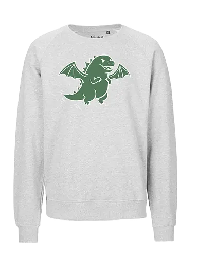 Chibi Dragon Flight - Chibi dragon, cute dragon, cartoon monster, flying dragon, fantasy creature, minimalist, Pen and paper, D&D, t-shirt design, art print, whimsical, adorable, green dragon, geek art, mythical creature - Fairtrade Sweatshirt