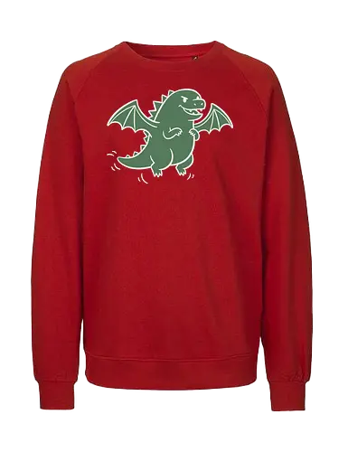 Chibi Dragon Flight - Chibi dragon, cute dragon, cartoon monster, flying dragon, fantasy creature, minimalist, Pen and paper, D&D, t-shirt design, art print, whimsical, adorable, green dragon, geek art, mythical creature - Fairtrade Sweatshirt