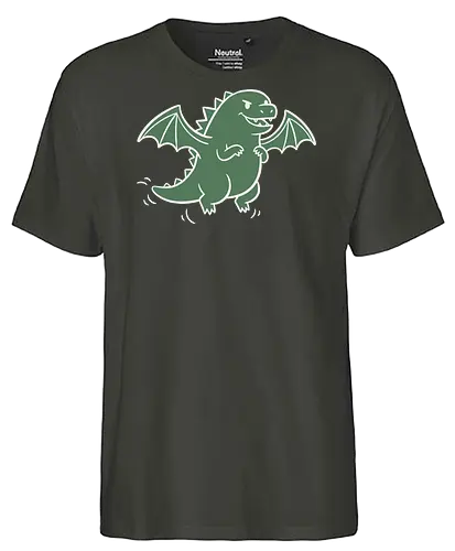 Chibi Dragon Flight - Chibi dragon, cute dragon, cartoon monster, flying dragon, fantasy creature, minimalist, Pen and paper, D&D, t-shirt design, art print, whimsical, adorable, green dragon, geek art, mythical creature - Fairtrade T-Shirt