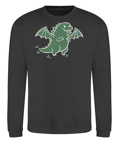 Chibi Dragon Flight - Chibi dragon, cute dragon, cartoon monster, flying dragon, fantasy creature, minimalist, Pen and paper, D&D, t-shirt design, art print, whimsical, adorable, green dragon, geek art, mythical creature - Sweatshirt