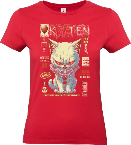 Kitten - Clown, cat, kitten, parody, japanese art, comics, clown, derry, horror, novel, stephen king, movie, halloween, spooky cute, pop culture, comedy, tv show, evil clown, georgie, scary, creepy - Standard T-Shirt (Frauen)