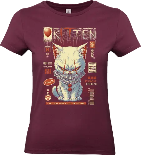 Kitten - Clown, cat, kitten, parody, japanese art, comics, clown, derry, horror, novel, stephen king, movie, halloween, spooky cute, pop culture, comedy, tv show, evil clown, georgie, scary, creepy - Standard T-Shirt (Frauen)
