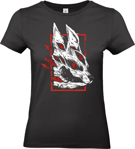  Spectral Fox Spirit - Kitsune, fox spirit, spectral wolf, dark fantasy, red eyes, occult, Japanese folklore, mythical creature, demon, t-shirt design, art print, spooky, unconventional art, striking graphic, Shaman King, Kurama. - Standard T-Shirt (Frauen)
