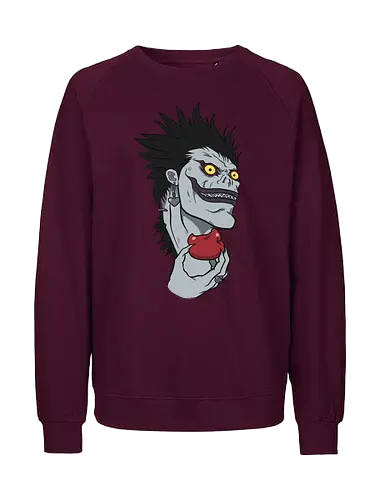  Ryuk and His Apple - Ryuk, Death, Shinigami, apple, fan art, t-shirt design, art print, cool anime villain, geek art, stylish, Light Yagami, iconic character, dark fantasy, shinigami eyes. - Fairtrade Sweatshirt