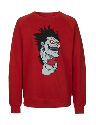  Ryuk and His Apple - Ryuk, Death, Shinigami, apple, fan art, t-shirt design, art print, cool anime villain, geek art, stylish, Light Yagami, iconic character, dark fantasy, shinigami eyes. - Fairtrade Sweatshirt