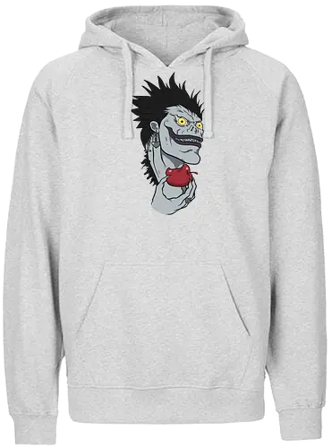  Ryuk and His Apple - Ryuk, Death, Shinigami, apple, fan art, t-shirt design, art print, cool anime villain, geek art, stylish, Light Yagami, iconic character, dark fantasy, shinigami eyes. - Fairtrade Hoodie