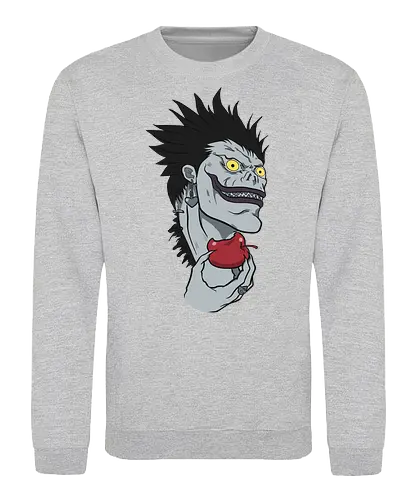  Ryuk and His Apple - Ryuk, Death, Shinigami, apple, fan art, t-shirt design, art print, cool anime villain, geek art, stylish, Light Yagami, iconic character, dark fantasy, shinigami eyes. - Sweatshirt