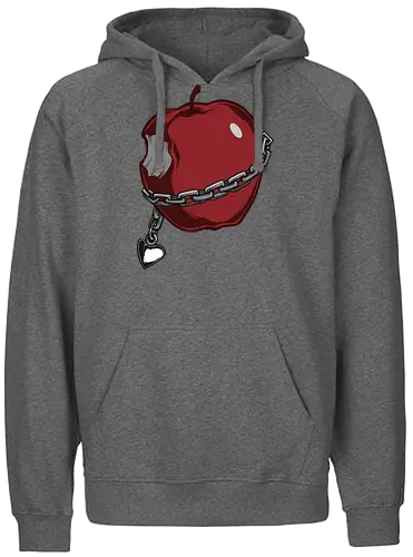 Forbidden Fruit Chain - Forbidden fruit, chained apple, gothic, dark art, symbolic, red apple, temptation, control, sin, Death Note apple, t-shirt design, art print, metal chain, edgy aesthetic, unconventional. - Fairtrade Hoodie