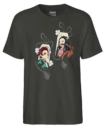 Kamado Siblings Omamori Charms - Tanjiro Kamado, Nezuko Kamado, Slayer, Kimetsu no Yaiba, Omamori, Japanese charm, anime, manga, fan art, t-shirt design, art print, cute anime, sibling bond, geek art, lucky charm, aesthetic - Fairtrade T-Shirt
