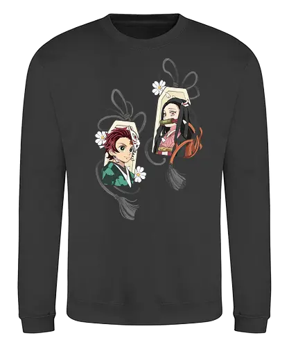 Kamado Siblings Omamori Charms - Tanjiro Kamado, Nezuko Kamado, Slayer, Kimetsu no Yaiba, Omamori, Japanese charm, anime, manga, fan art, t-shirt design, art print, cute anime, sibling bond, geek art, lucky charm, aesthetic - Sweatshirt