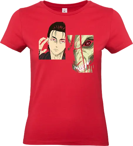 Eren Yeager: Man vs. Monster - Eren Yeager, Attack Titan, Attack, AOT, Shingeki no Kyojin, anime, manga, fan art, t-shirt design, art print, transformation, dual nature, cool anime art, geek art, iconic, minimalist. - Standard T-Shirt (Frauen)