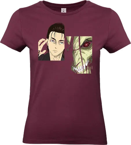 Eren Yeager: Man vs. Monster - Eren Yeager, Attack Titan, Attack, AOT, Shingeki no Kyojin, anime, manga, fan art, t-shirt design, art print, transformation, dual nature, cool anime art, geek art, iconic, minimalist. - Standard T-Shirt (Frauen)