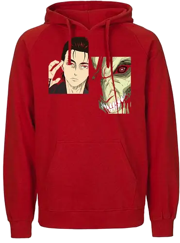 Eren Yeager: Man vs. Monster - Eren Yeager, Attack Titan, Attack, AOT, Shingeki no Kyojin, anime, manga, fan art, t-shirt design, art print, transformation, dual nature, cool anime art, geek art, iconic, minimalist. - Fairtrade Hoodie