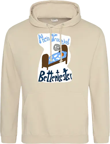 Traumjob Bettentester, mit weißem Hintergrund