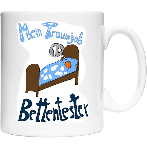 Traumjob Bettentester, mit weißem Hintergrund