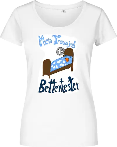 Traumjob Bettentester, mit weißem Hintergrund