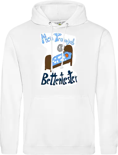 Traumjob Bettentester, mit weißem Hintergrund