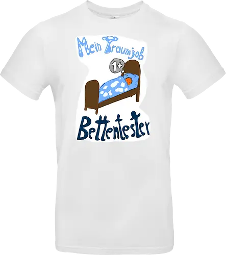 Traumjob Bettentester, mit weißem Hintergrund