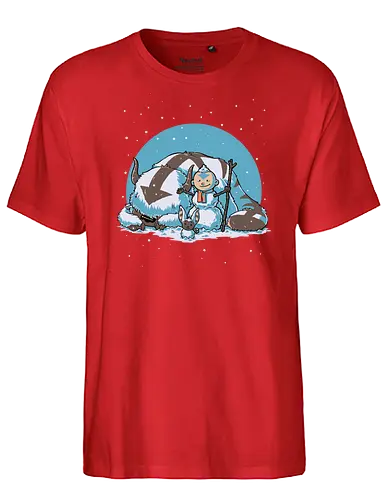 Snow Fun Bender - snow, holiday, snowman, bison, lemur, pet, tv show, air, animal, anime, fantasy, movies, martial arts, elemental, animation, nerd, geek - Fairtrade T-Shirt