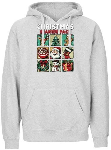 Christmas Starter Pack - christmas, christmas stocking, christmas tree, funny, gingerbread man, happyd holidays, merry christmas, merry xmas, present, reindeer, santa claus, snowman, starter pack, wreath, xmas - Fairtrade Hoodie