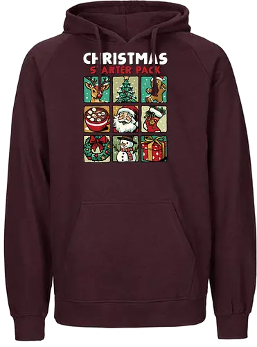 Christmas Starter Pack - christmas, christmas stocking, christmas tree, funny, gingerbread man, happyd holidays, merry christmas, merry xmas, present, reindeer, santa claus, snowman, starter pack, wreath, xmas - Fairtrade Hoodie