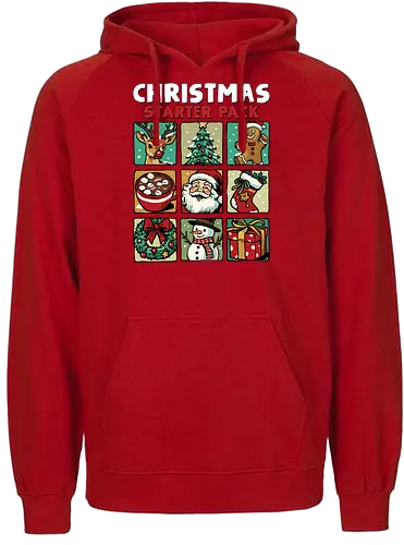 Christmas Starter Pack - christmas, christmas stocking, christmas tree, funny, gingerbread man, happyd holidays, merry christmas, merry xmas, present, reindeer, santa claus, snowman, starter pack, wreath, xmas - Fairtrade Hoodie