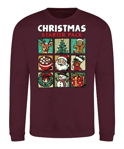 Christmas Starter Pack - christmas, christmas stocking, christmas tree, funny, gingerbread man, happyd holidays, merry christmas, merry xmas, present, reindeer, santa claus, snowman, starter pack, wreath, xmas - Sweatshirt