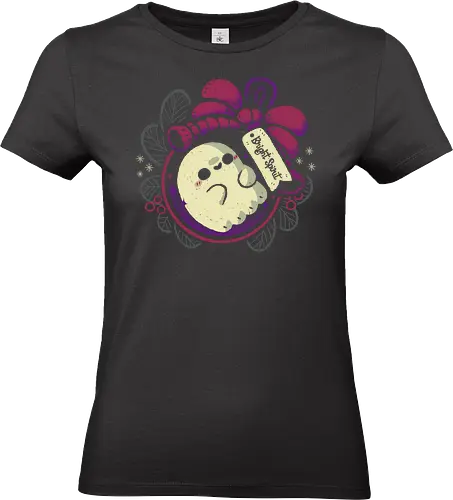 Cute Ghost in Christmas Bauble - bright spirits, ghost, christmas, bauble, christmas ball, ornament, creepy cute, spooky cute, yule, xmas, purple, bow, goth, purple, xmorfina - Standard T-Shirt (Frauen)