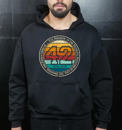 Forty two vintage - retro, rebel, 70s, movies, films, date, galaxy, star, marvin, The Hitchhiker's Guide to the Galaxy - Cropped Hoodie