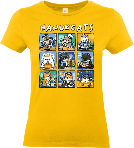 Hanukcats - hanukkah, cat, cats, christmas, dreidel, hannukah, hebrew, holidays, jew, jewish, kitten, kitty, menorah, winter, xmas - Standard T-Shirt (Frauen)