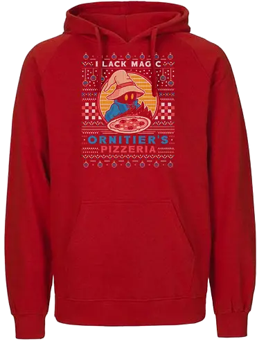 Ornitier Pizzeria Ugly Sweater - final, vivi ornitier, black mage, ugly christmas sweater, fantasy, video game, gaming, gamer, ugly christmas sweater, christmas, xmas - Fairtrade Hoodie